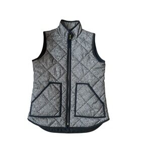 J Crew Herringbone Quilted Puffer‎ Vest Womens XXS Sleeveless Black Beige